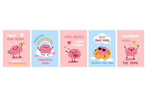 Cartoon brain cards. Funny mental, an Education Illustration by YummyBuum