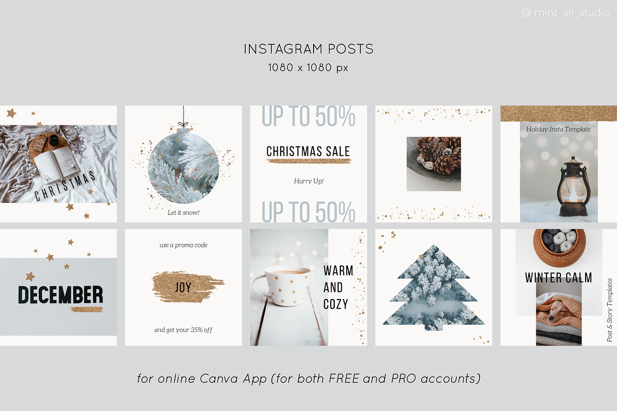 Instagram Post & Stories. CHRISTMAS, a Social Media Template by Mint Air Studio (Photo 2 of 9)