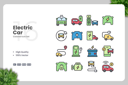 Electric Car Colored Icons, an Icon by Upnowgraphic