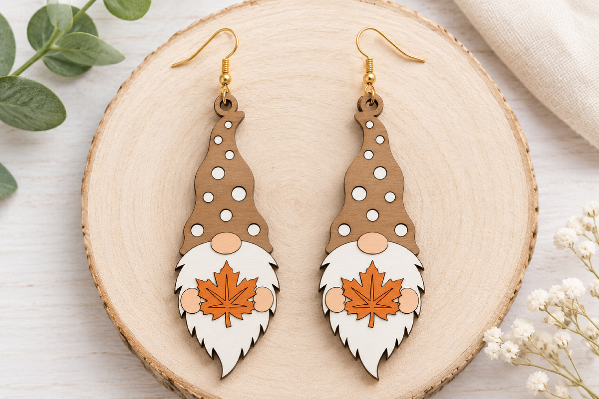 Fall Gnome Earrings Laser Cut SVG, a Seasonal Illustration by Canvas Craft (Photo 4 of 5)