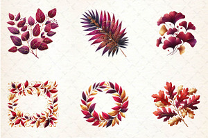 Burgundy And Gold Watercolor Leaves