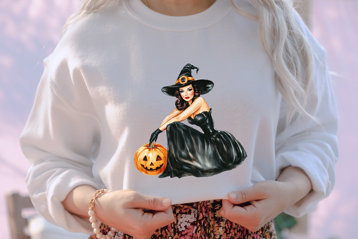 Pin up Witch Retro Halloween Clipart, an Illustration by designcity5 (Photo 5 of 5)