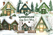Cozy Green Winter Cottage Clipart, an Illustration by Dream Creation (Thumbnail 1 of 6)