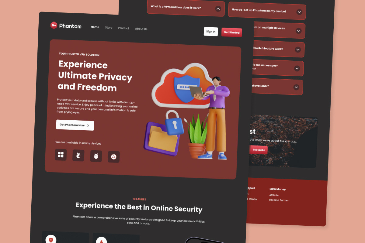 Phantom - VPN Proxy Landing Page V2, a Landing Page Template by twinstd (Photo 4 of 5)