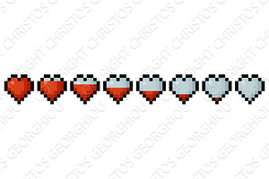 Pixel Art Heart Health Bar Icons, an Object Illustration by Christos Georghiou