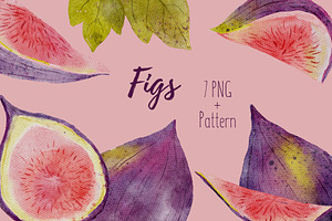 Watercolor Figs Clipart & Pattern