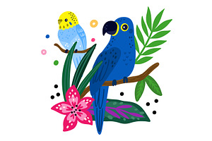 Tropical Birds Poster. Bright Parrot