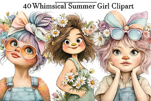 Whimsical Summer Girl Clipart, an Illustration by DreamArtGraphic