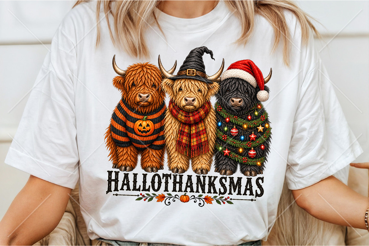 Hallothanksmas Highland Cow PNG, a Seasonal Illustration by Canvas Craft (Photo 3 of 6)