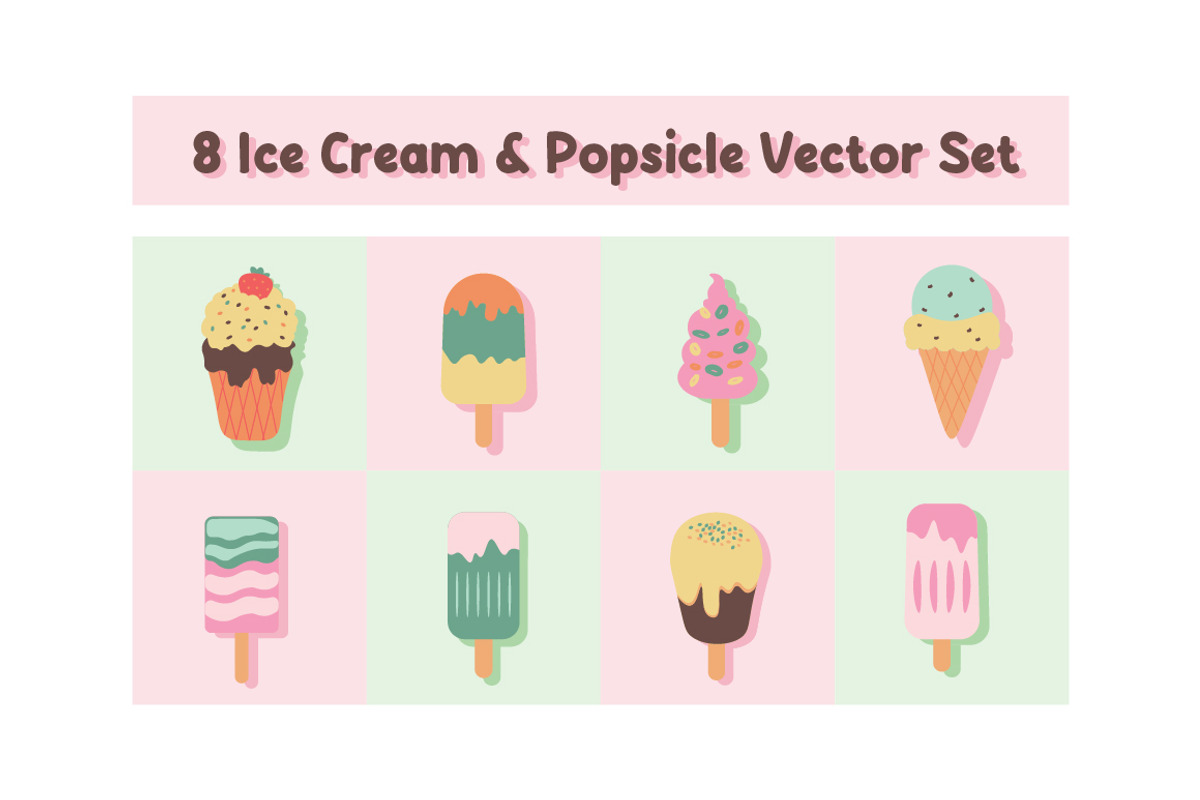 8 Ice Cream & Popsicle Vector Set, a Food Illustration by jongcreative (Photo 1 of 4)