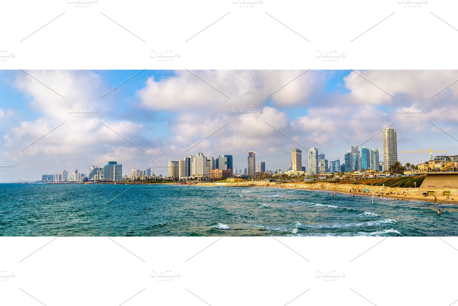 View of the mediterranean waterfront in tel aviv stock photo containing beach, a Transportation Photo by Leonid Andronov