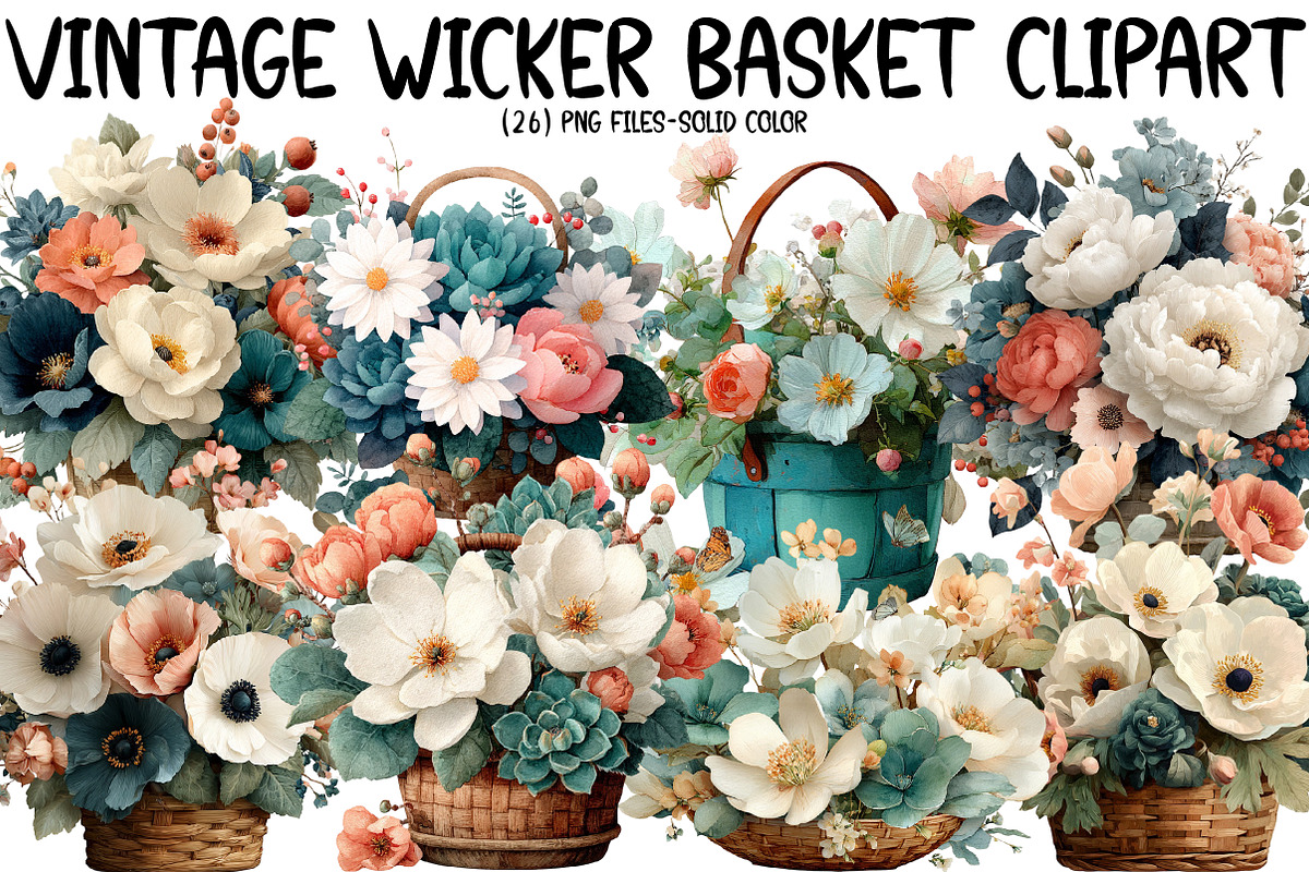 vintage wicker basket clipart, an Illustration by Designworld (Photo 1 of 6)