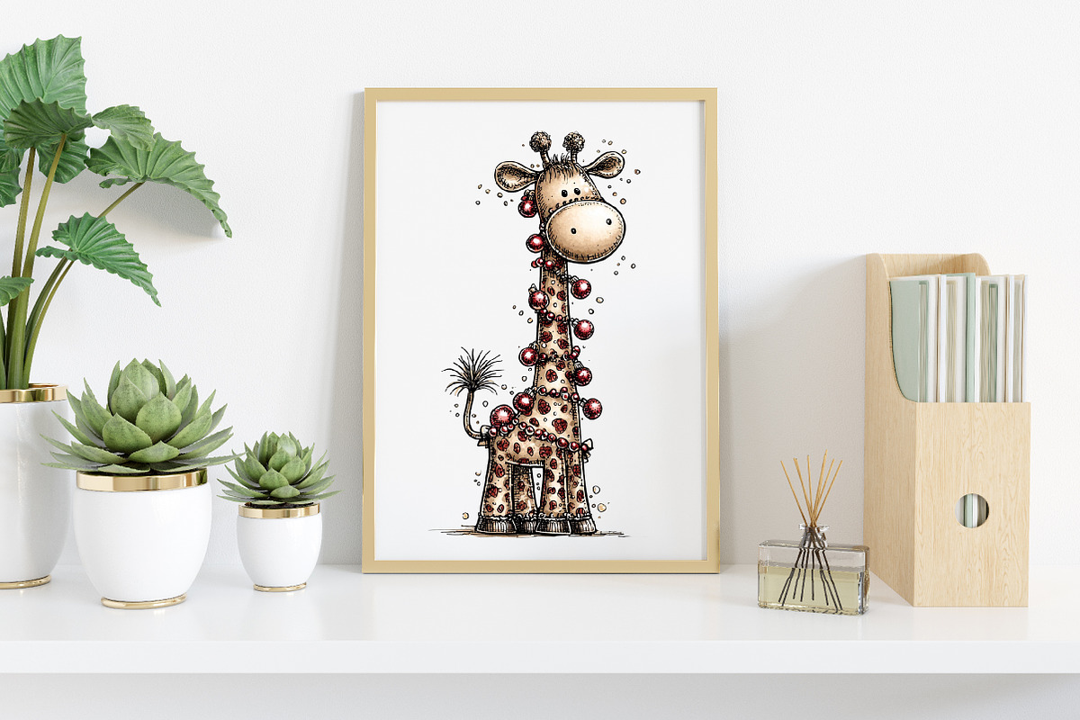 Whimsical Christmas Giraffe Clipart, an Illustration by Canvas Craft (Photo 5 of 6)