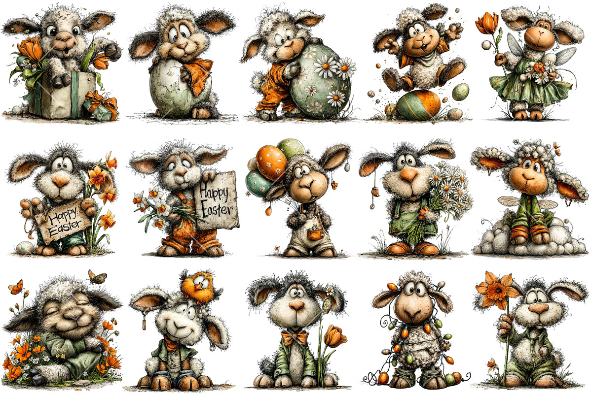 Whimsical Easter Lamb Clipart, an Illustration by OK Design (Photo 3 of 6)