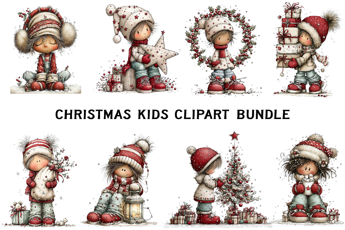 Christmas Kids Clipart Bundle, an Illustration by Craft Nest (Photo 3 of 6)