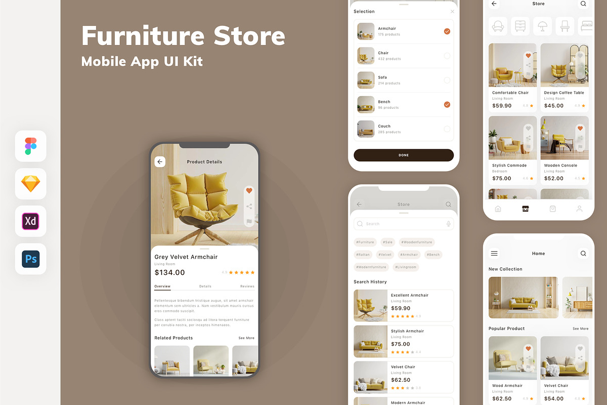 Furniture Store Mobile App UI Kit, an UI Kit Template by uicube