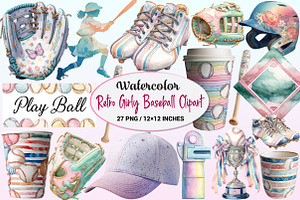 Retro Girly Baseball Clipart, a Graphic by CitraGraphics