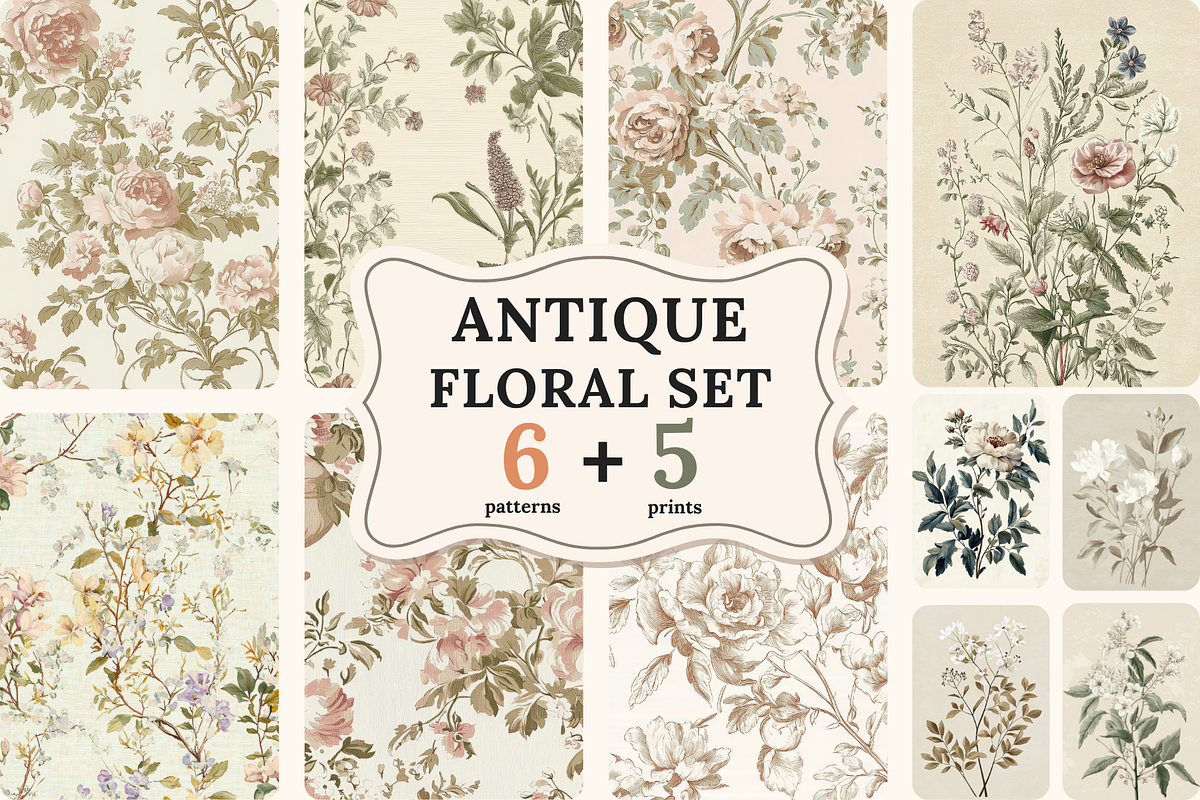 Antique Botanical Patterns & Prints, a Pattern Graphic by Ninterints (Photo 1 of 13)