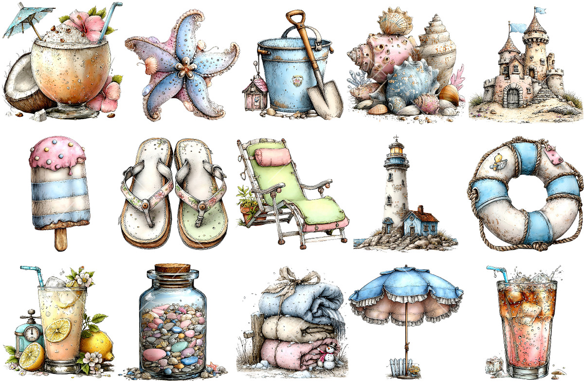 Whimsical Cold Summer Beach Clipart, an Illustration by OK Design (Photo 3 of 6)