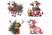Christmas Highland Cow Clipart Bundl, an Illustration by DreamPrint404 (Thumbnail 3 of 4)
