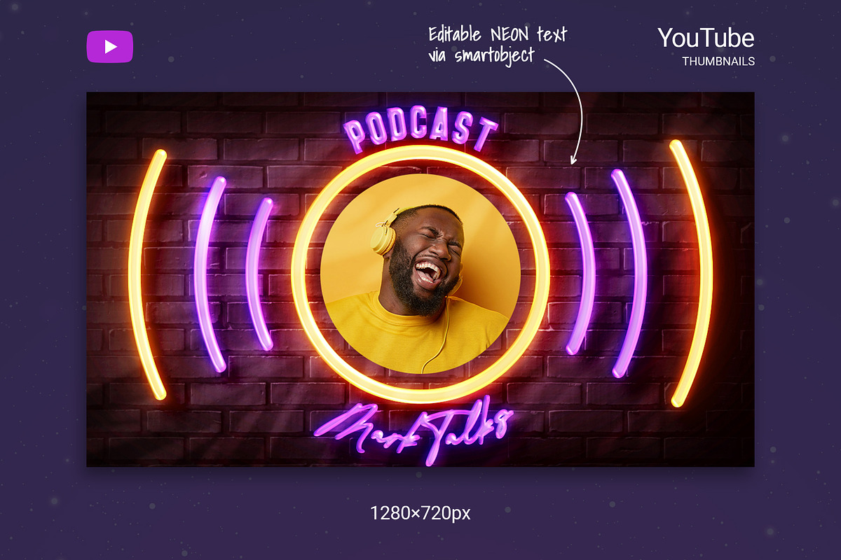 Neon Podcast YouTube Thumbnails, a Social Media Template by Andrew Skoch Design (Photo 3 of 7)