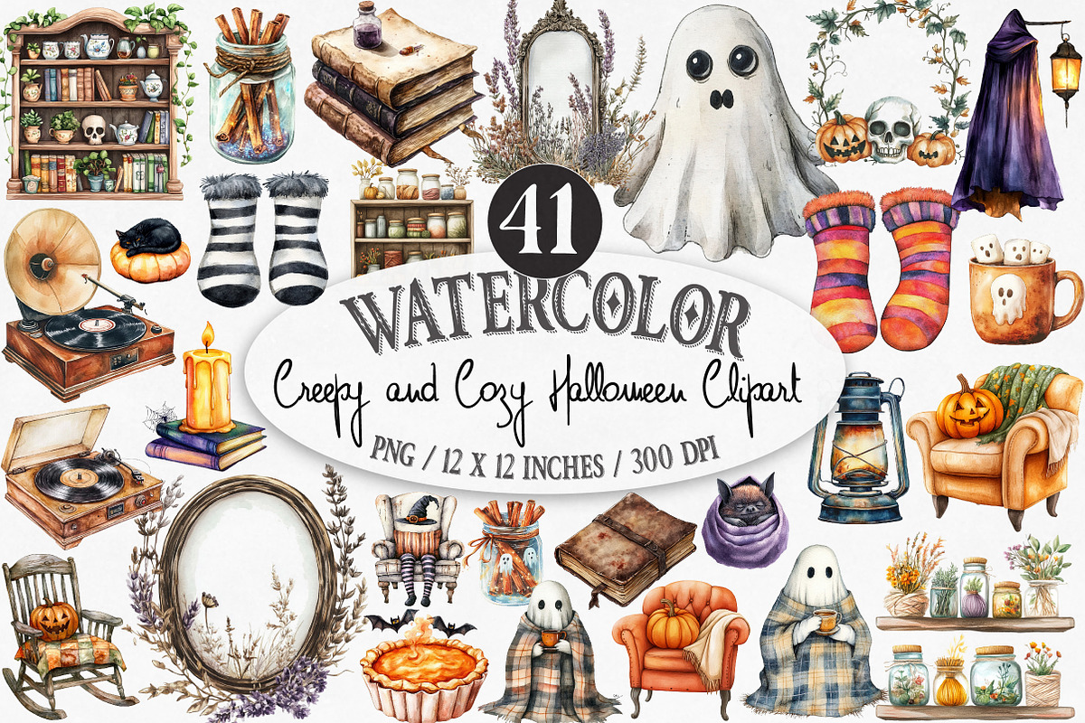 Creepy and Cozy Halloween Clipart, an Illustration by Designking (Photo 1 of 4)