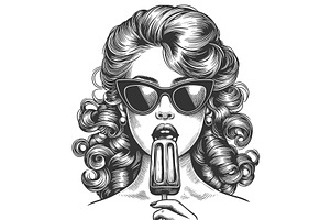 woman with sunglasses holding ice, a Person Illustration by AlexArt