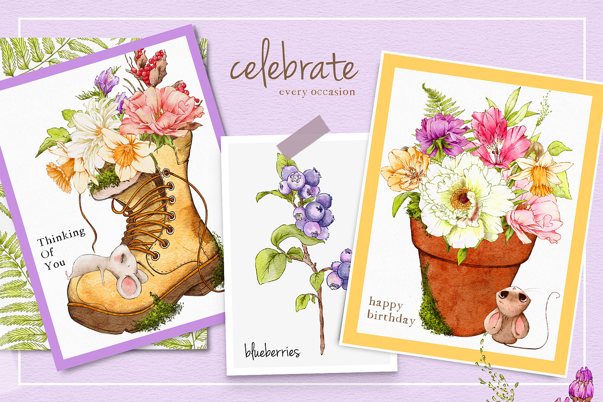 Cute Mice & Friends Clipart Set, an Animal Illustration by Pretty Little Lines (Photo 4 of 13)