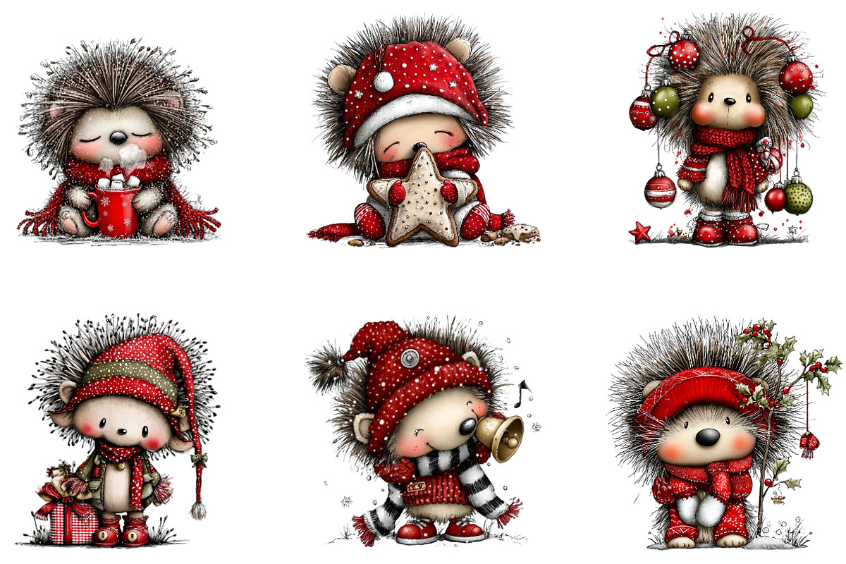 Cute Christmas Hedgehog PNG, a Seasonal Illustration by CreationArt (Photo 3 of 5)