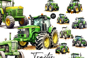 Watercolor Tractor Clipart Bundle