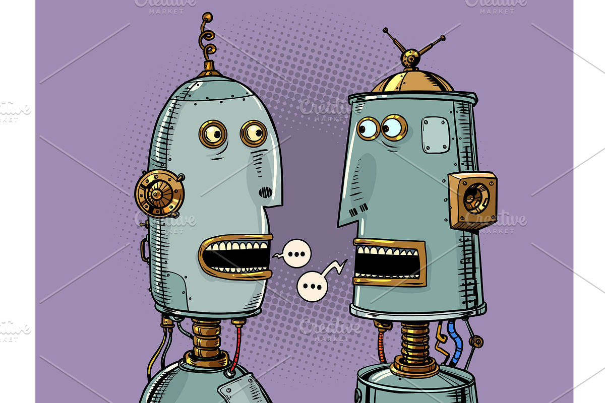 Communication interaction of robots, a Technology Illustration by rogistok