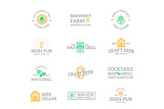 Set of retro vintage beer and alcohol logo or insignia, emblems, labels and badges and other branding objects. Vector line style, a Branding & Logo Template by GraphiShop (Thumbnail 1 of 4)