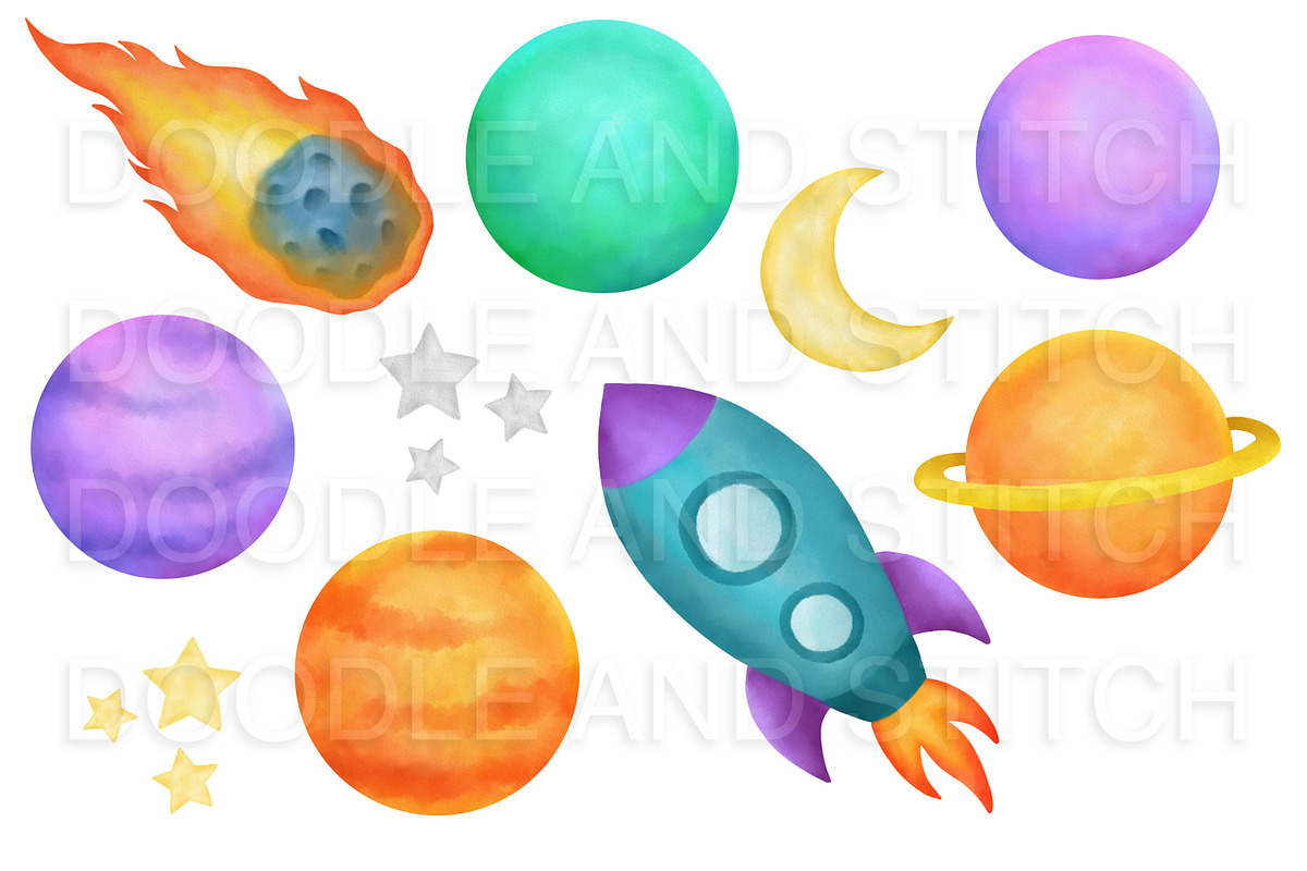Watercolor Space Illustrations, an Illustration by Doodle and Stitch (Photo 4 of 4)