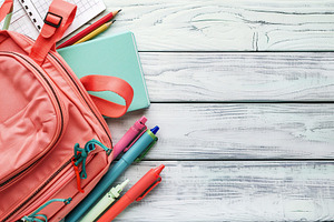 Modern school backpack with copyspace for text. Back To School concept, a School & Education Photo by AlyaAnd