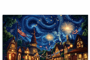 Cozy July 4th: Stars & Fireworks, a Decorative Illustration by Art Paradise Studios