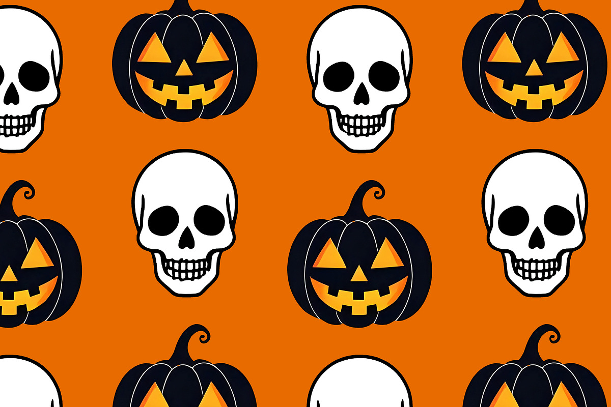 Halloween Skull and Pumpkin Pattern, a Seasonal Illustration by Sharon Schwalbe (Photo 1 of 5)