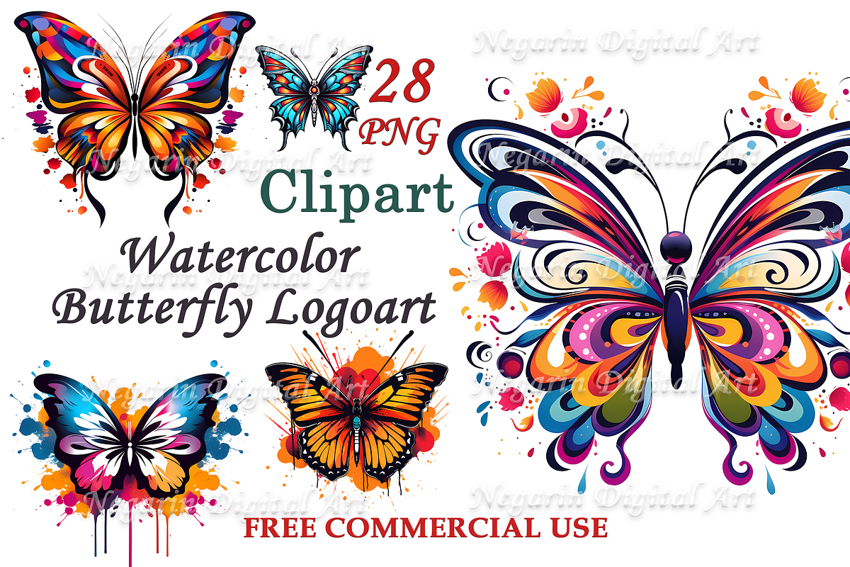 Watercolor Butterfly Logo Art, an Object Graphic by Negarin Digital Art (Photo 1 of 11)