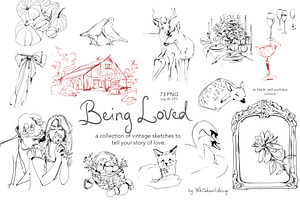 Being Loved - Vintage Line Art, a Decorative Illustration by whiteheartdesign