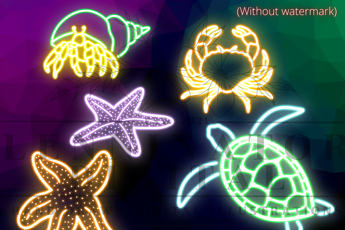 Neon Ocean Doodle Clipart PNG, a Decorative Illustration by Lenninator Digital (Photo 4 of 7)