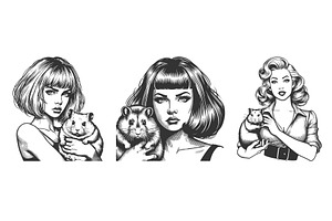 Women Holding Hamsters engraving, a Person Illustration by AlexArt