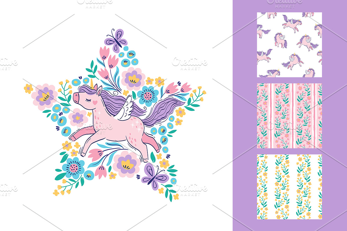 Flowers and Unicorns Patterns, a Pattern Graphic by Nataliia Toporovska (Photo 11 of 12)