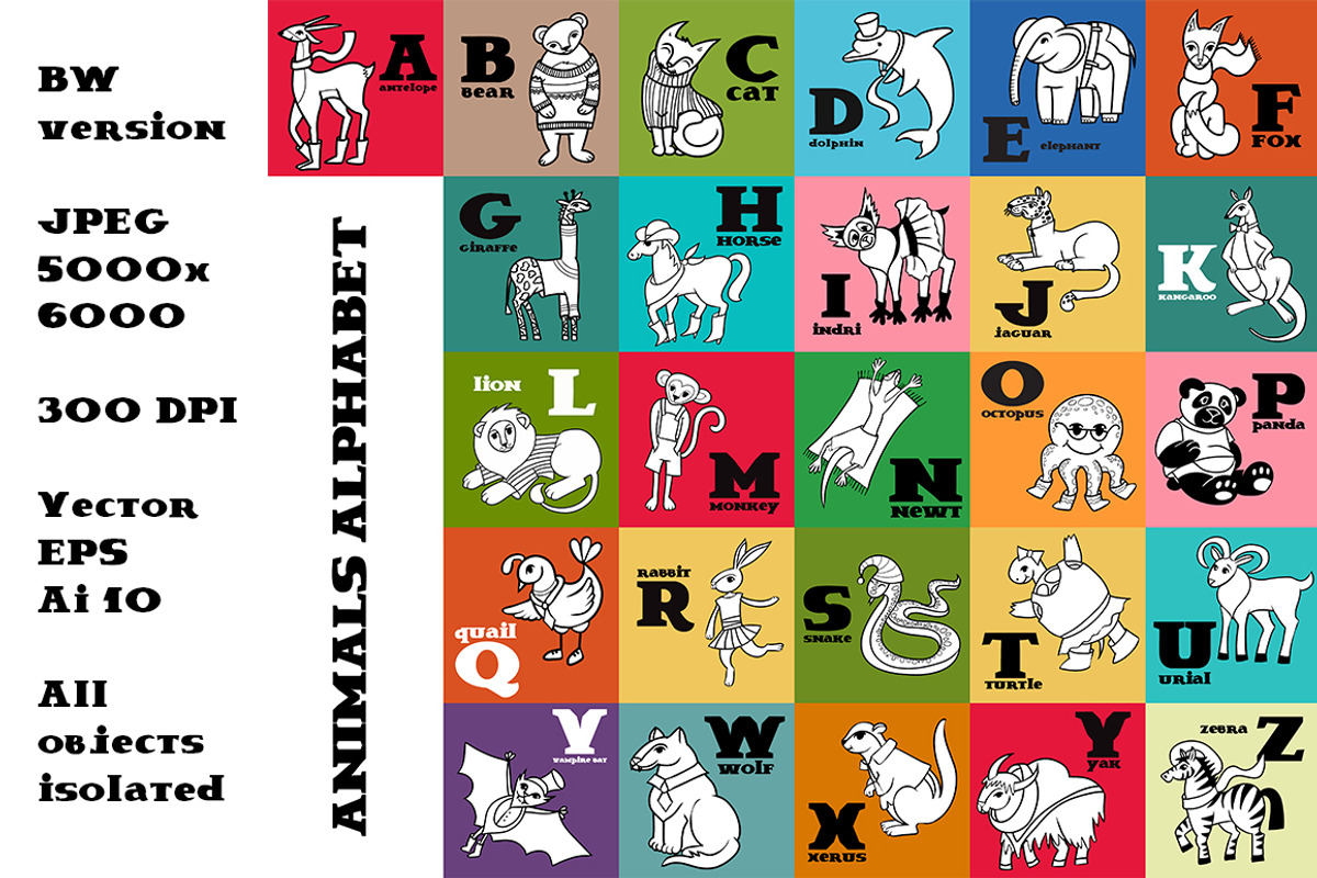 Cartoon vector animals alphabet., an Animal Illustration by Nata Savina Art (Photo 3 of 4)