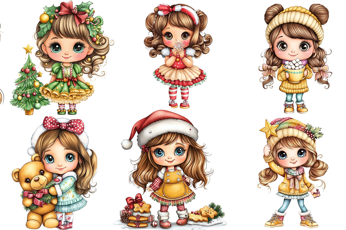 Whimsical Christmas Girl Clipart, an Illustration by DreamArtGraphic (Photo 2 of 4)
