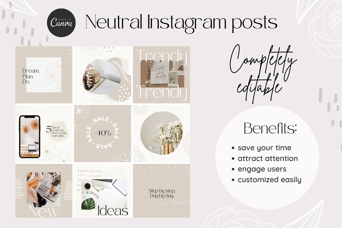 Neutral Instagram templates Canva, a Social Media Template by Yaaas Design (Photo 2 of 8)