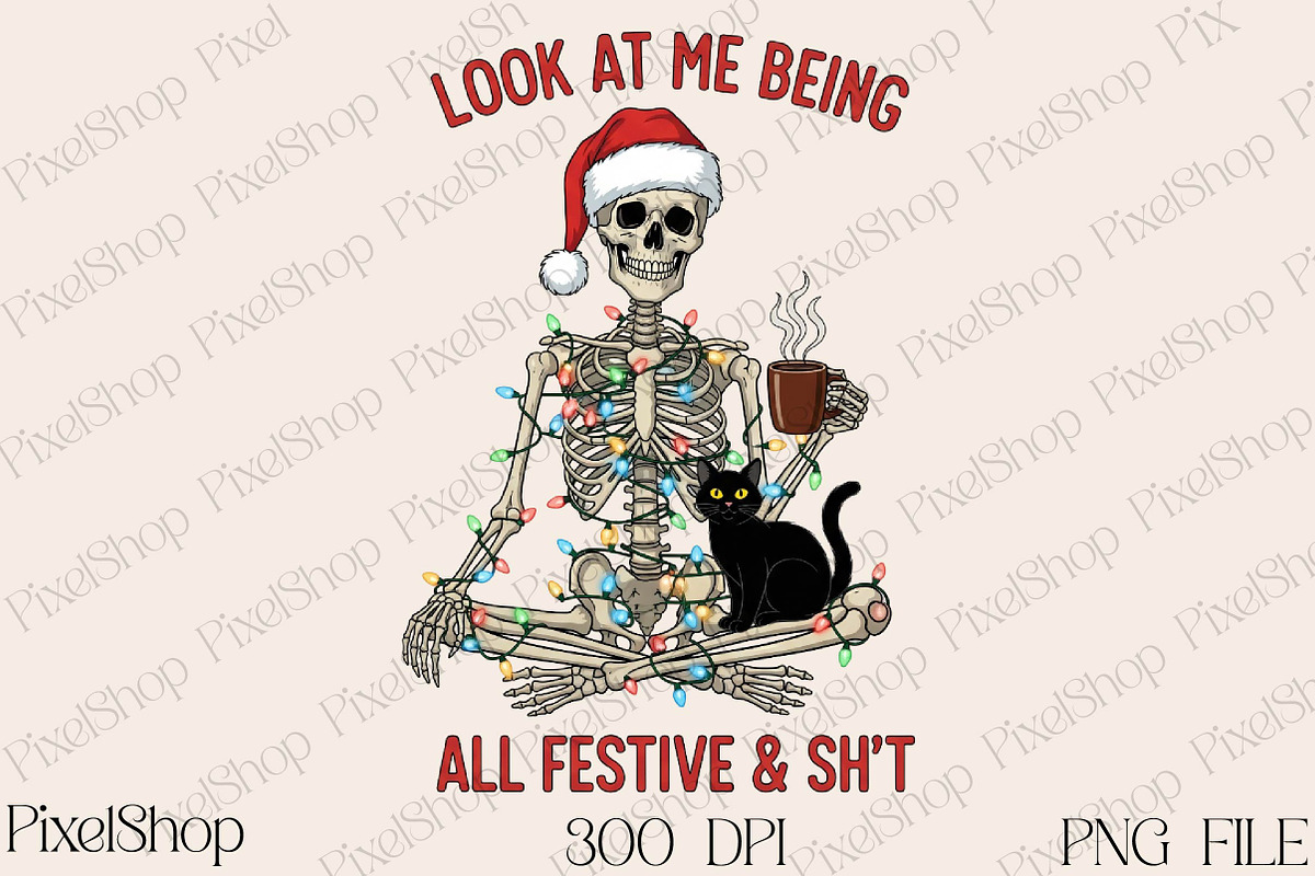 Funny Christmas Png, Snarky Skeleton, an Illustration by DreamPrint404 (Photo 1 of 4)