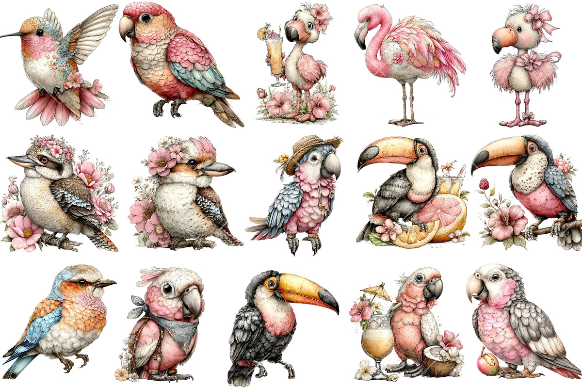 Whimsical Summer Tropical Birds Clip, an Illustration by OK Design (Photo 3 of 6)