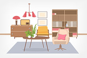 Retro interior, living room, a Decorative Illustration by Good Studio (Thumbnail 5 of 12)