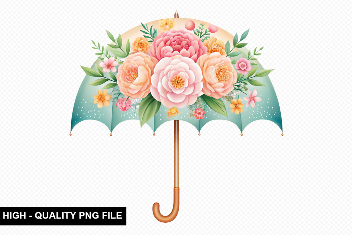 Watercolor Floral Umbrella Clipart, an Illustration by crative8112 (Photo 3 of 8)