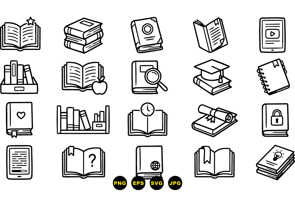 Hand Drawn Book Icon Set, an Illustration by designvectx (Photo 3 of 3)