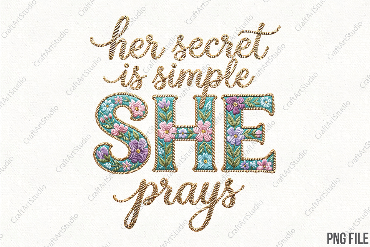 SHE Prays Faux Embroidery Christian, an Illustration by CraftArtStudio (Photo 1 of 4)